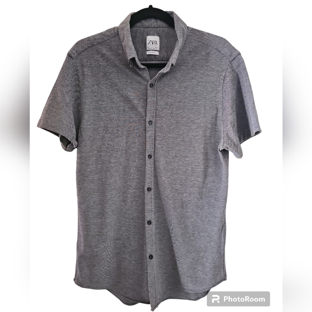 ZARA Men's Slim Fit Short-sleeve Button up Shirt Sz L
